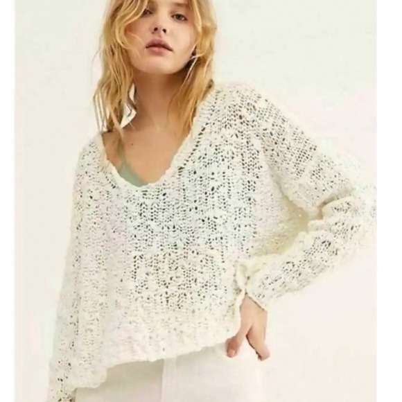 Free People Sweaters - Free People Sunday Shore Pullover Sweater Womens Medium White Chunky Open Knit